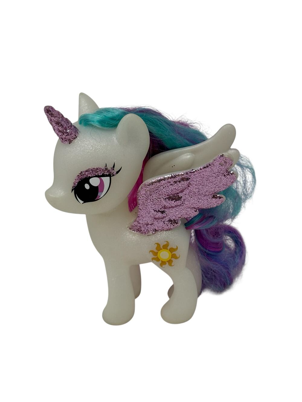 Hasbro MLP Princess Celestia Sparkling 6” Glitter Wings Horn 2016 Brushable